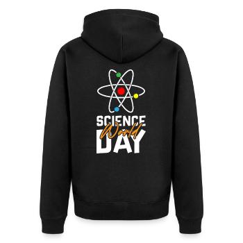 Science World Day - Unisex Premium Bio Zip Hoodie - Schwarz - Hinten - Nico (187cm)