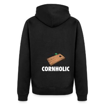 Cornhole Sprüche | Cornhole Spieler Geschenke - Unisex Premium Bio Zip Hoodie - Schwarz - Hinten - Nico (187cm)