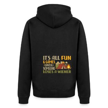Camping - Unisex Premium Organic Zip Hoodie - black - Back - Nico (187cm)