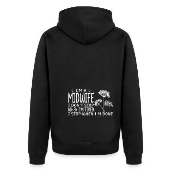 Hebammen Sprüche | Hebamme Geburtshelfer Geschenke - Unisex Premium Bio Zip Hoodie - Schwarz - Hinten - Nico (187cm)