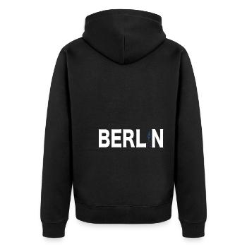 Berlin Souvenir Deutschland Geschenk Skyline - Unisex Premium Bio Zip Hoodie - Schwarz - Hinten - Nico (187cm)