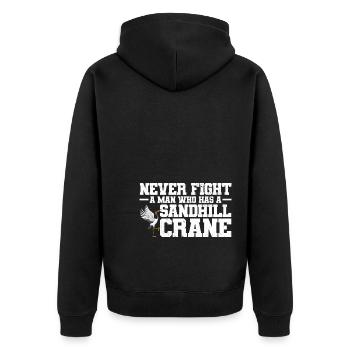 Kranich - Unisex Premium Bio Zip Hoodie - Schwarz - Hinten - Nico (187cm)