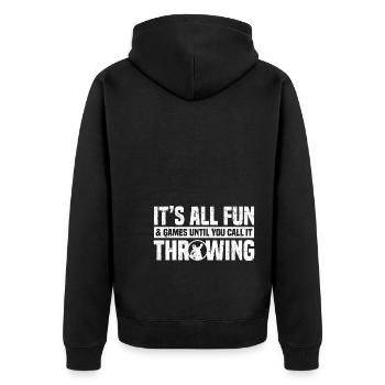Kugelstoßen | Leichtathletik Kugelstoßer Geschenke - Unisex Premium Bio Zip Hoodie - Schwarz - Hinten - Nico (187cm)