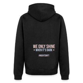 Nachtschicht - Unisex Premium Bio Zip Hoodie - Schwarz - Hinten - Nico (187cm)