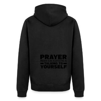 Atheismus Sprüche | Atheisten Atheist Geschenkidee - Unisex Premium Bio Zip Hoodie - Schwarz - Hinten - Nico (187cm)