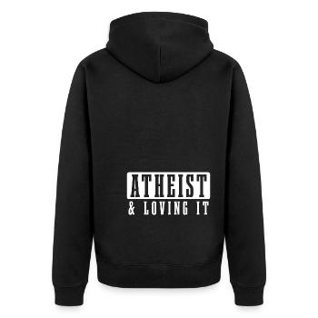 Atheismus Sprüche | Atheisten Atheist Geschenkidee - Unisex Premium Bio Zip Hoodie - Schwarz - Hinten - Nico (187cm)