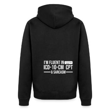 Medizinischer Kodierer - Unisex Premium Bio Zip Hoodie - Schwarz - Hinten - Nico (187cm)