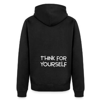 Atheismus Sprüche - Unisex Premium Bio Zip Hoodie - Schwarz - Hinten - Nico (187cm)