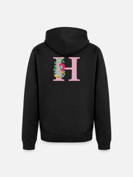 fleur 12 rouge avec h - Veste à capuche bio Premium Unisexe - noir