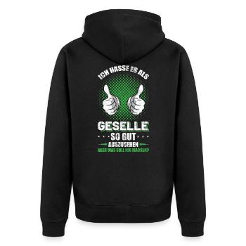 Geselle Prüfung bestanden Sprüche - Unisex Premium Bio Zip Hoodie - Schwarz - Hinten - Nico (187cm)