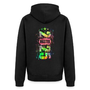 Master 2025 bunt - Unisex Premium Bio Zip Hoodie - Schwarz - Hinten - Nico (187cm)