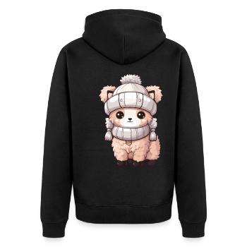 Alpaca Winter Animal Cute Comic - Unisex Premium Organic Zip Hoodie - black - Back - Nico (187cm)