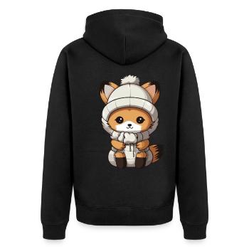Fuchs Winter Tier Baby Comic - Unisex Premium Bio Zip Hoodie - Schwarz - Hinten - Nico (187cm)
