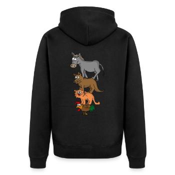 Verdrehte Bremer Stadtmusikanten - Unisex Premium Bio Zip Hoodie - Schwarz - Hinten - Nico (187cm)