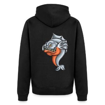 Piranha Geschenk - Unisex Premium Bio Zip Hoodie - Schwarz - Hinten - Nico (187cm)