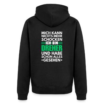 Nicht schockbarer Dreher - Unisex Premium Bio Zip Hoodie - Schwarz - Hinten - Nico (187cm)
