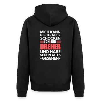 Nicht schockbarer Dreher - Unisex Premium Bio Zip Hoodie - Schwarz - Hinten - Nico (187cm)
