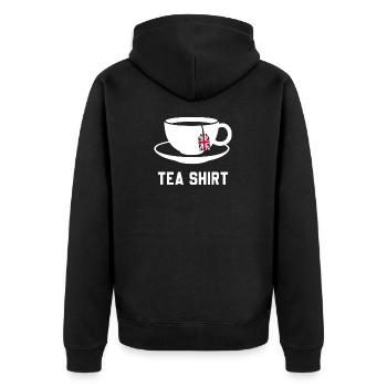 Tea Shirt – Calm Teacup Pun - Unisex Premium Organic Zip Hoodie - black - Back - Nico (187cm)