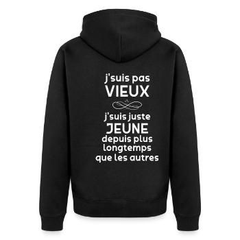 J'SUIS PAS vieux Humour retraite - Veste à capuche bio Premium Unisexe - noir - Dos - Nico (187cm)