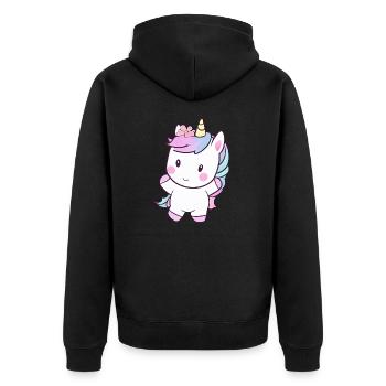 Süßes tanzendes Einhorn, Fröhliches Fantasy-Design - Unisex Premium Bio Zip Hoodie - Schwarz - Hinten - Nico (187cm)