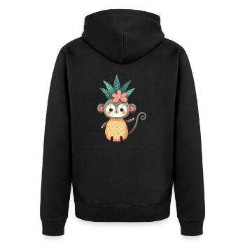 Affe Schimpanse Ananas Fruchtig Süß Comic Kunst - Unisex Premium Bio Zip Hoodie - Schwarz - Hinten - Nico (187cm)