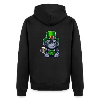 St. Patrick's Gorilla mit Bier Cartoon - Unisex Premium Bio Zip Hoodie - Schwarz - Hinten - Nico (187cm)