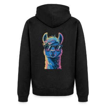 Alpaka Llama - Unisex Premium Bio Zip Hoodie - Schwarz - Hinten - Nico (187cm)