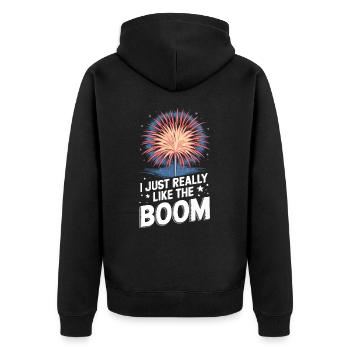 Pyrotechniker Feuerwerk Pyrotechnik - Unisex Premium Bio Zip Hoodie - Schwarz - Hinten - Nico (187cm)