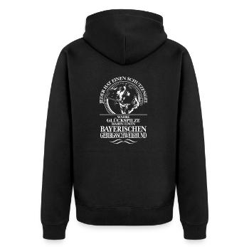 BAYERISCHER GEBIRGSSCHWEISSHUND Schutzengel Spruch - Unisex Premium Bio Zip Hoodie - Schwarz - Hinten - Nico (187cm)