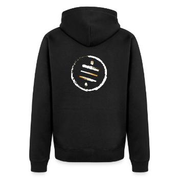 SatsLogoScratch White - Unisex Premium Bio Zip Hoodie - Schwarz - Hinten - Nico (187cm)