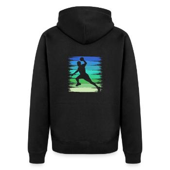 Handball Handballspieler im Schuß aufs Tor - Unisex Premium Bio Zip Hoodie - Schwarz - Hinten - Nico (187cm)