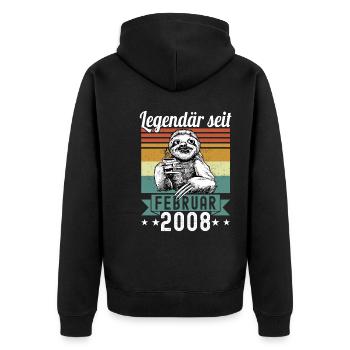 Faultier Legendär seit Februar 2008 Geburtstag - Unisex Premium Bio Zip Hoodie - Schwarz - Hinten - Nico (187cm)