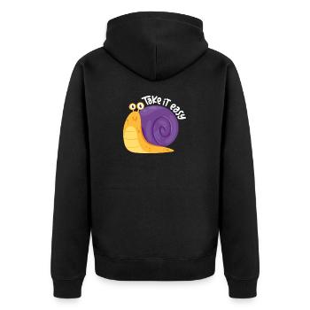 Take it easy - don't get upset - Unisex Premium Organic Zip Hoodie - black - Back - Nico (187cm)