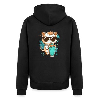 Chat en vacances d’été - Veste à capuche bio Premium Unisexe - noir - Dos - Nico (187cm)