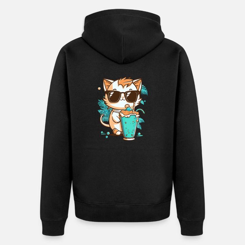 Chat en vacances d’été - Veste à capuche bio Premium Unisexe - noir