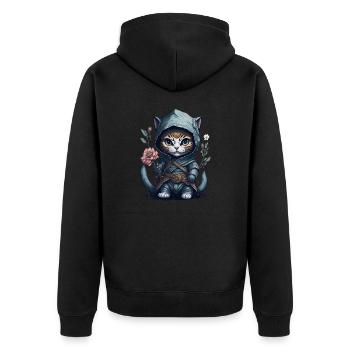 The Ninja Cat – incredible and unforgettable - Unisex Premium Organic Zip Hoodie - black - Back - Nico (187cm)