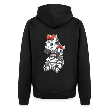 Liebevolles Zebra mit Zebra Kind für Zebra - Unisex Premium Bio Zip Hoodie - Schwarz - Hinten - Nico (187cm)