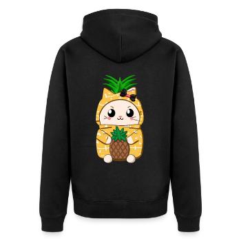 Ananas Katze - Unisex Premium Bio Zip Hoodie - Schwarz - Hinten - Nico (187cm)
