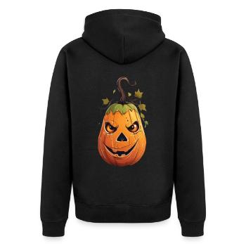Lustiger Halloween Kürbis Kinderdesign - Unisex Premium Bio Zip Hoodie - Schwarz - Hinten - Nico (187cm)