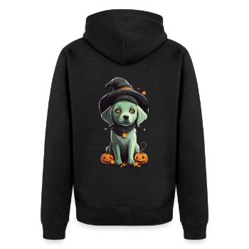 Süßer Halloween Hexen Hund Welpe Hunde Design - Unisex Premium Bio Zip Hoodie - Schwarz - Hinten - Nico (187cm)