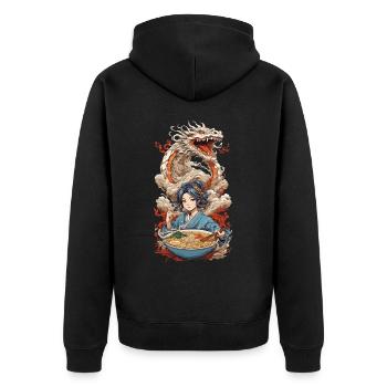 Ukiyo-E Ramen & Drache Anime Aesthetic - Unisex Premium Bio Zip Hoodie - Schwarz - Hinten - Nico (187cm)