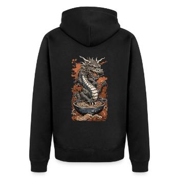 Drache im Ukiyo-E Stil & Ramen Nudel Suppe - Unisex Premium Bio Zip Hoodie - Schwarz - Hinten - Nico (187cm)