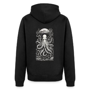 Ukiyo-E Vintage Kraken Fisherman Sea Fishing Design - Veste à capuche bio Premium Unisexe - noir - Dos - Nico (187cm)