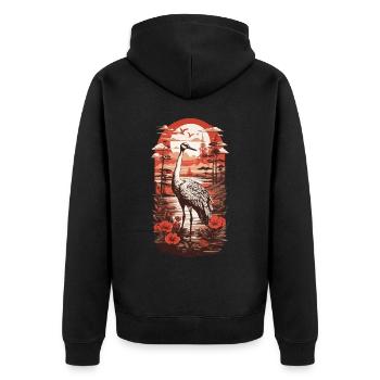 Grue vintage Japon Elegance Bird Retro Design - Veste à capuche bio Premium Unisexe - noir - Dos - Nico (187cm)