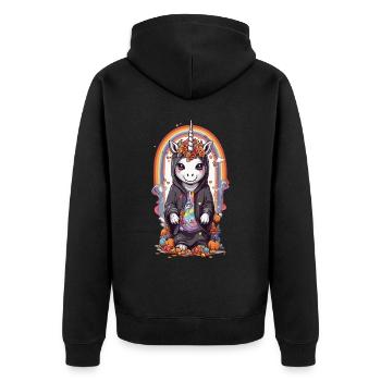 Halloween Einhorn Zauber und Regenbogen Party - Unisex Premium Bio Zip Hoodie - Schwarz - Hinten - Nico (187cm)