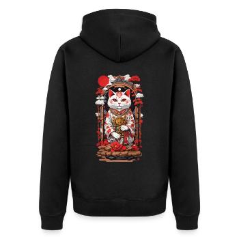 Chat Design Chat Porte-Bonheur Ukiyo-E Style Japon - Veste à capuche bio Premium Unisexe - noir - Dos - Nico (187cm)