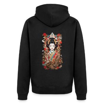 Retro Geisha Popart Japan Art Style - Unisex Premium Organic Zip Hoodie - black - Back - Nico (187cm)