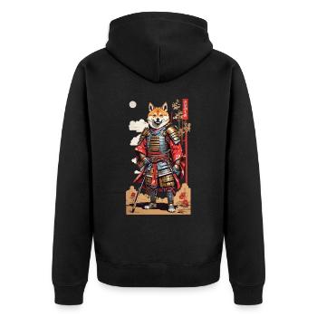 Samurai Shiba Hund Retro Japan Kunst Design - Unisex Premium Bio Zip Hoodie - Schwarz - Hinten - Nico (187cm)