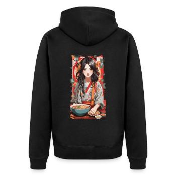 Ramen Anime Popart Japanische Nudelsuppe - Unisex Premium Bio Zip Hoodie - Schwarz - Hinten - Nico (187cm)