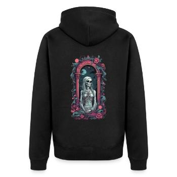 Gothic Skull Girl Pastel Okkult Vintage Design - Unisex Premium Bio Zip Hoodie - Schwarz - Hinten - Nico (187cm)